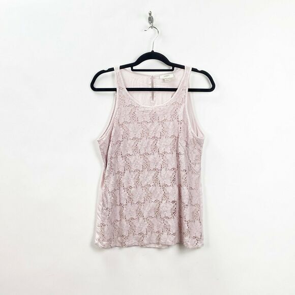 2/$30 LOFT Medium Womens Light Pink Lace Tank Top - Picture 1 of 7